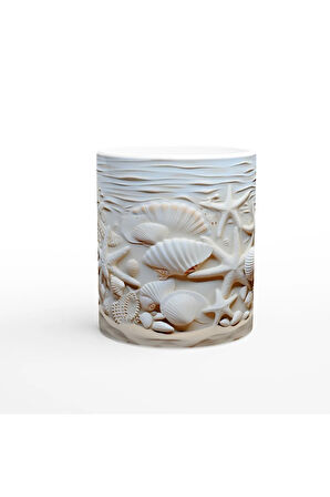 Kum Dalgaları ve Deniz Kabuğu Detaylı Su Altı Temalı Kupa Bardak