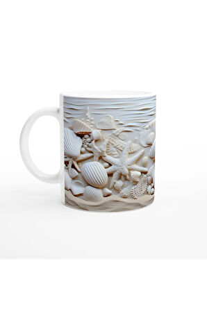 Kum Dalgaları ve Deniz Kabuğu Detaylı Su Altı Temalı Kupa Bardak