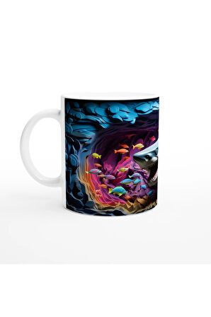 Renkli Mercan Kayalıklarında Köpekbalığı Temalı Kupa Bardak