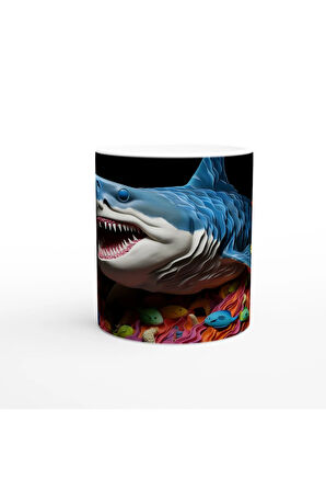 Katmanlı Gövdeli Köpekbalığı ve Deniz Yatağı Su Altı Temalı Kupa Bardak