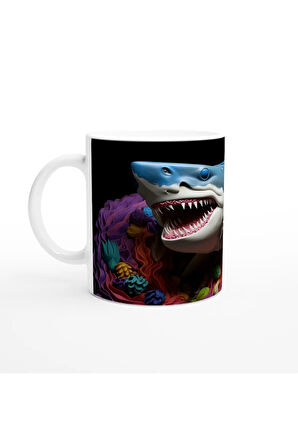 Katmanlı Gövdeli Köpekbalığı ve Deniz Yatağı Su Altı Temalı Kupa Bardak