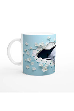 Gülen Yunus ve Çiçeklerle Delinen Duvar Su Altı Temalı Kupa Bardak