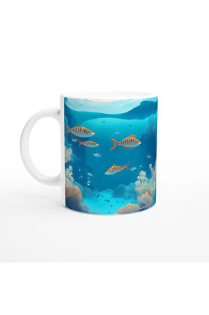 Okyanus Derinliklerinde Çizgili Balıklar Kupa Bardak