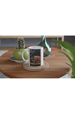 İtalyan Reklam Posteri Retro Araba Baskılı Kupa Bardak