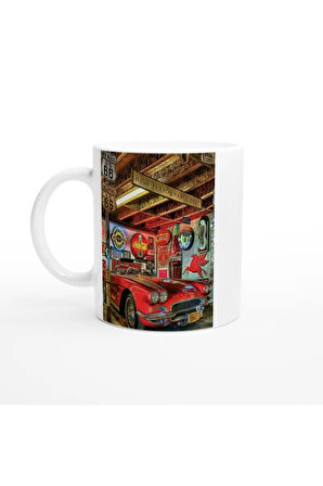Retro Garaj Temalı Kupa Bardak