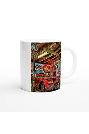 Retro Garaj Temalı Kupa Bardak