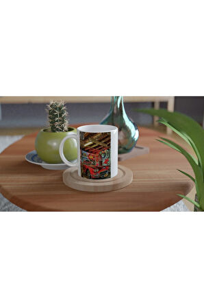 Retro Garaj Temalı Kupa Bardak