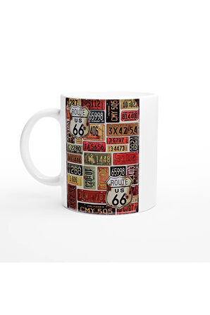 Route 66 Plaka Kolajı Temalı Retro Kupa Bardak