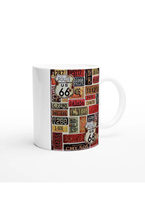 Route 66 Plaka Kolajı Temalı Retro Kupa Bardak