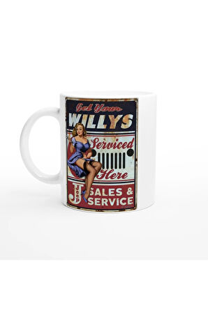Willys Jeep Pin-Up Servis Temalı Retro Kupa