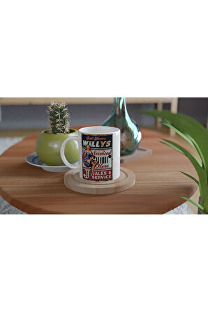 Willys Jeep Pin-Up Servis Temalı Retro Kupa