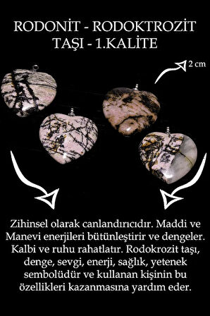 Sertifikalı Kalp Model Rodonit Taşı Kolye (RODOKROZİT TAŞI)