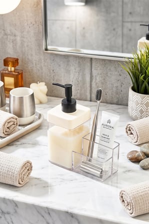 Akris 2 Bölmeli Akrilik Deterjanlık Sıvı Sabunluk Süngerlik Fırçalık Mutfak Tezgah Üstü Organizer 500 ml