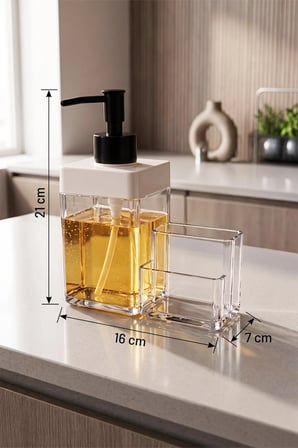 Akris 2 Bölmeli Akrilik Deterjanlık Sıvı Sabunluk Süngerlik Fırçalık Mutfak Tezgah Üstü Organizer 500 ml