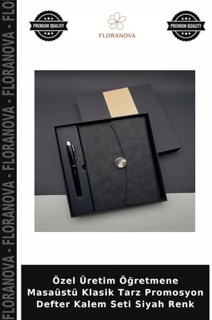 Özel Üretim Öğretmene Masaüstü Klasik Tarz Promosyon Defter Kalem Seti Siyah Renk