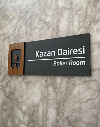 Wooden Serisi Kazan Dairesi Kapı Isimliği Yönlendirme Levhası