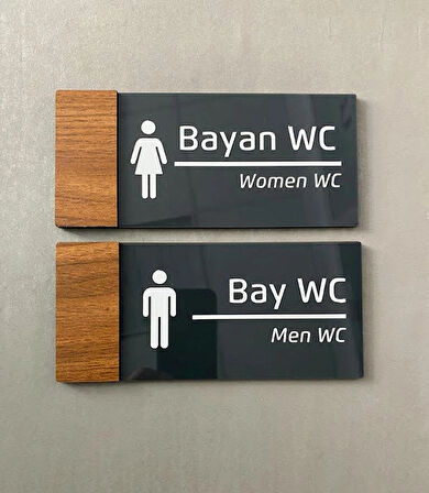 Wooden Serisi Kadın & Erkek WC Yönlendirme Levha Seti