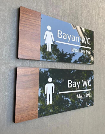 Wooden Serisi Kadın & Erkek WC Yönlendirme Levha Seti