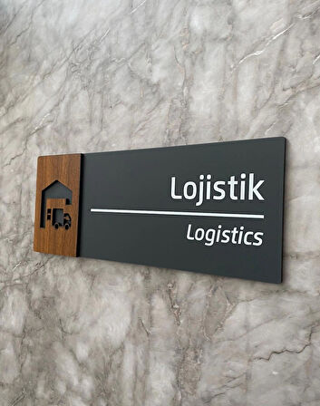 Wooden Serisi Lojistik Departman Kapı İsimliği Yönlendirme Levhası