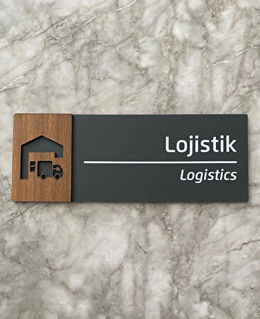 Wooden Serisi Lojistik Departman Kapı İsimliği Yönlendirme Levhası