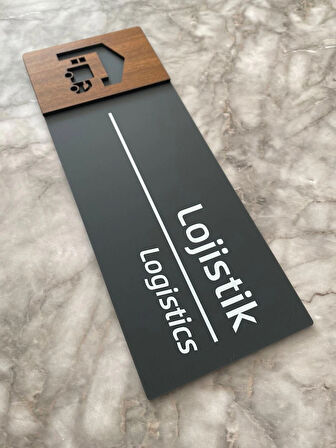 Wooden Serisi Lojistik Departman Kapı İsimliği Yönlendirme Levhası