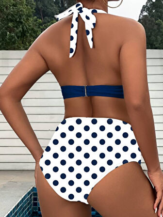 AKR&STORE Kadın Leopar Desenli Kurdela Yamaçlı Yüksek Bel Mayo Dalgıç Bikini Takım