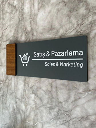 Wooden Serisi Mat Antrasit Satış&Pazarlama Yönlendirme Levhası