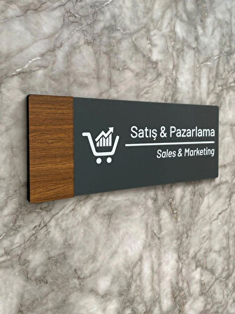 Wooden Serisi Mat Antrasit Satış&Pazarlama Yönlendirme Levhası