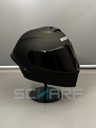 WOSEN Ws-202 Güneş Vizörlü Çene Açılır Kask Matt Black (Siyah Vizörlü)