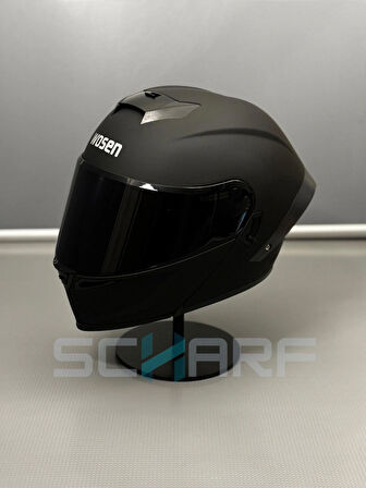 WOSEN Ws-202 Güneş Vizörlü Çene Açılır Kask Matt Black (Siyah Vizörlü)