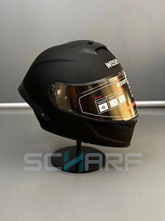 WOSEN Ws-202 Güneş Vizörlü Çene Açılır Kask Matt Black (Şeffaf Vizörlü)