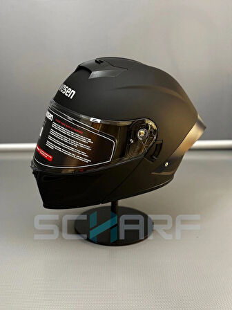 WOSEN Ws-202 Güneş Vizörlü Çene Açılır Kask Matt Black (Şeffaf Vizörlü)