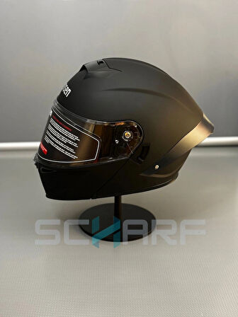 WOSEN Ws-202 Güneş Vizörlü Çene Açılır Kask Matt Black (Şeffaf Vizörlü)