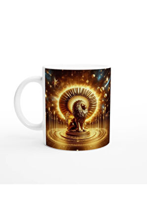 Aslan Burcu Baskılı Kahve Kupası - Galaktik Taht Odası Temalı Vs4