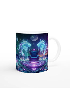 Balık Burcu Baskılı Kahve Kupası - Galaktik Taht Odası Temalı Vs2