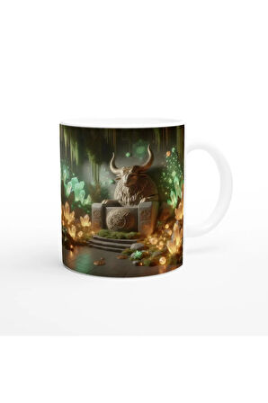 Boğa Burcu Baskılı Kahve Kupası - Büyülü Kristal Mağarası Temalı Vs3
