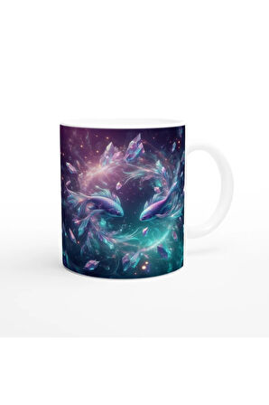 Balık Burcu Baskılı Kahve Kupası - Büyülü Kristal Mağarası Temalı Vs1