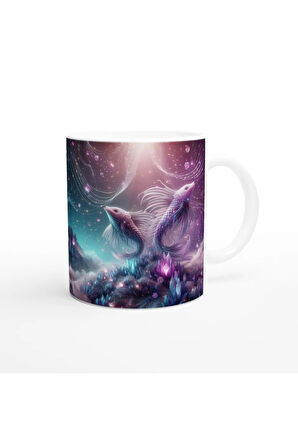 Balık Burcu Baskılı Kahve Kupası - Büyülü Kristal Mağarası Temalı Vs2