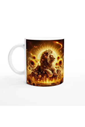 Aslan Burcu Baskılı Kahve Kupası - Elementsel Doğa Krallığı Temalı Vs1