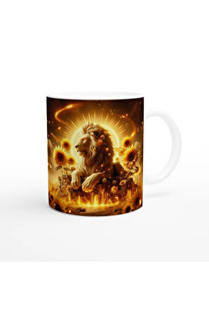 Aslan Burcu Baskılı Kahve Kupası - Elementsel Doğa Krallığı Temalı Vs1