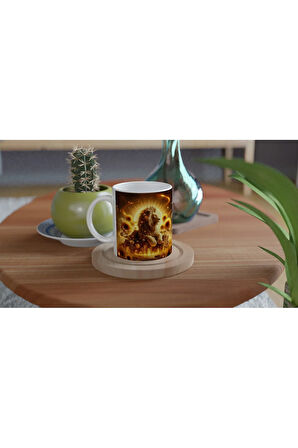 Aslan Burcu Baskılı Kahve Kupası - Elementsel Doğa Krallığı Temalı Vs1