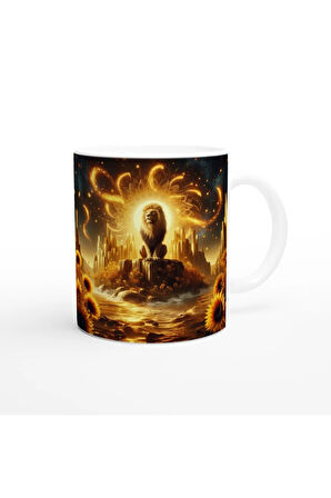 Aslan Burcu Baskılı Kahve Kupası - Elementsel Doğa Krallığı Temalı Vs2