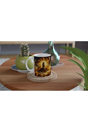 Aslan Burcu Baskılı Kahve Kupası - Elementsel Doğa Krallığı Temalı Vs2