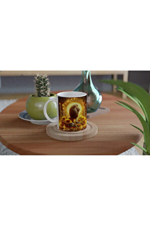 Aslan Burcu Baskılı Kahve Kupası - Elementsel Doğa Krallığı Temalı Vs4
