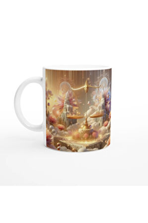 Terazi Burcu Baskılı Kahve Kupası - Elementsel Doğa Krallığı Temalı Vs2