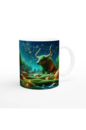 Boğa Burcu Baskılı Kahve Kupası - Astral Denizaltı Dünyası Vs4