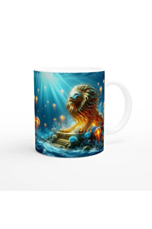 Aslan Burcu Baskılı Kahve Kupası - Astral Denizaltı Dünyası Vs4