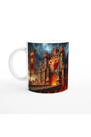 Koç Burcu Baskılı Kahve Kupası - Burçlar Krallığı Şatosu Vs3