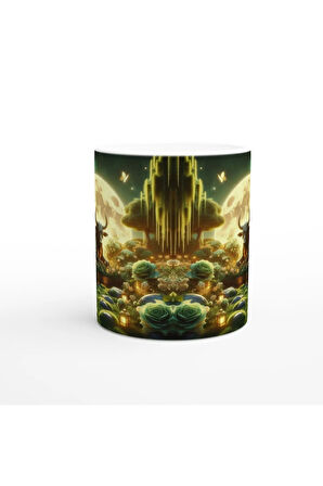 Boğa Burcu Baskılı Kahve Kupası - Ay ışığında Zodyak Bahçesi Vs4