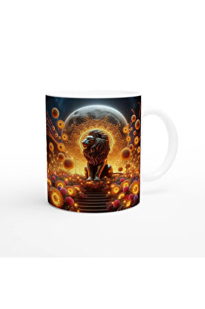 Aslan Burcu Baskılı Kahve Kupası - Ay ışığında Zodyak Bahçesi Vs1